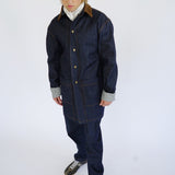 The Nico Selvedge Denim Jacket in Navy with Italian Leather Collar