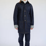 The Nico Selvedge Denim Jacket in Navy with Italian Leather Collar