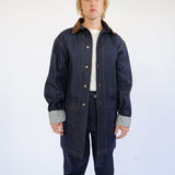 The Nico Selvedge Denim Jacket in Navy with Italian Leather Collar