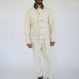 The  Nico Cropped Jacket in Natural with Italian Leather Collar