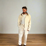 The Nico Denim Jacket in Natural with Italian Leather Collar