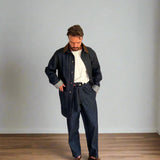 The Nico Selvedge Denim Jacket in Navy with Italian Leather Collar