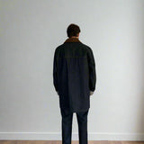 The Nico Selvedge Denim Jacket in Navy with Italian Leather Collar